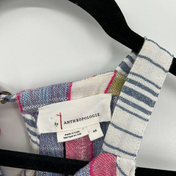 ANTHROPOLOGIE Blue Pink Green Striped Cotton Sleeveless Boho Tank Top Size XS - Picture 5 of 6